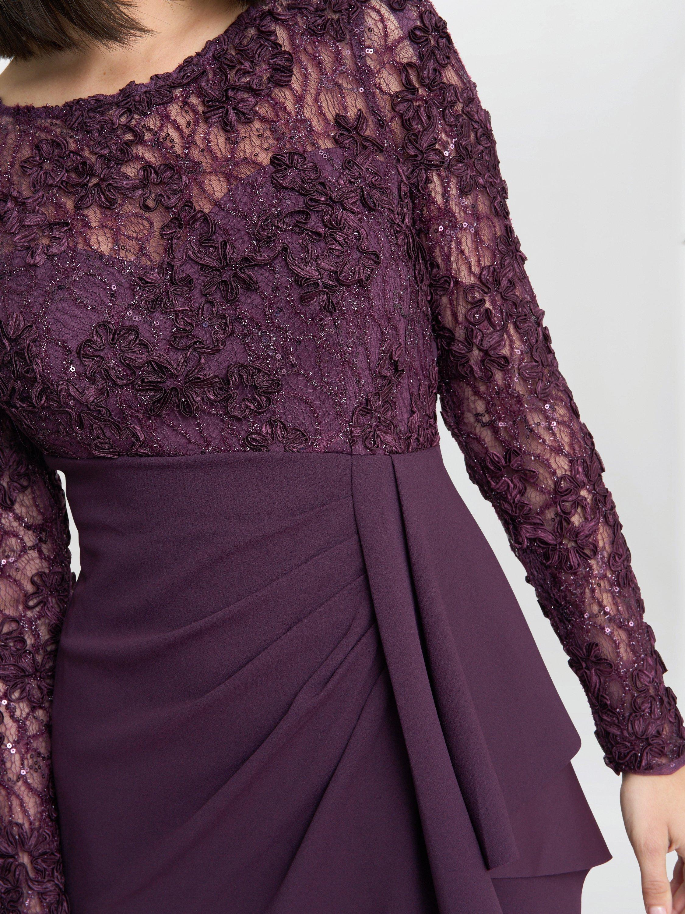Product image 5 of 5, which shows Gina Bacconi Keeley Lace Bodice Dress, Plum, 8