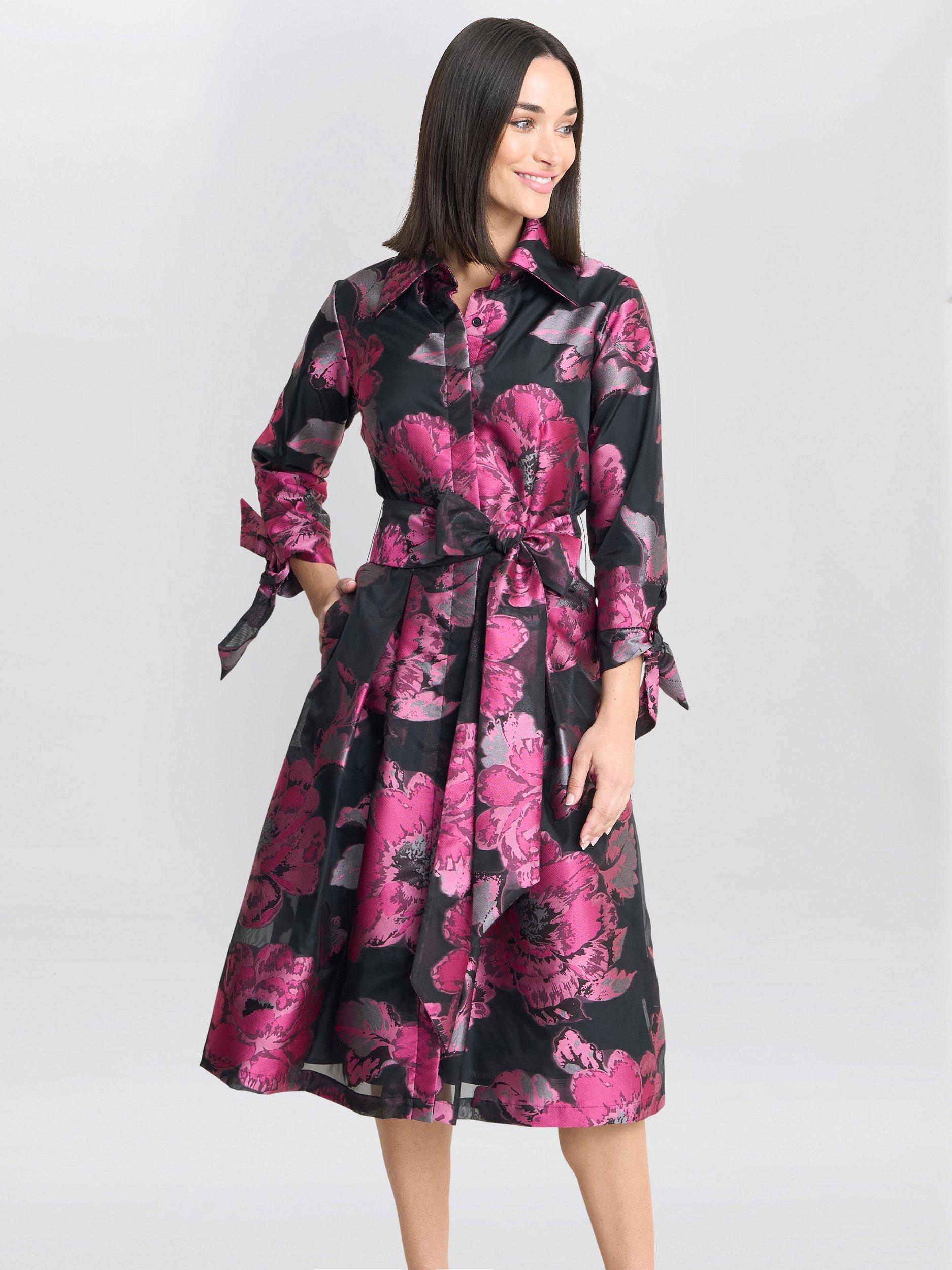 Product image 1 of 6, which shows Gina Bacconi Lauren Jacquard Shirt Dress, Black, 10