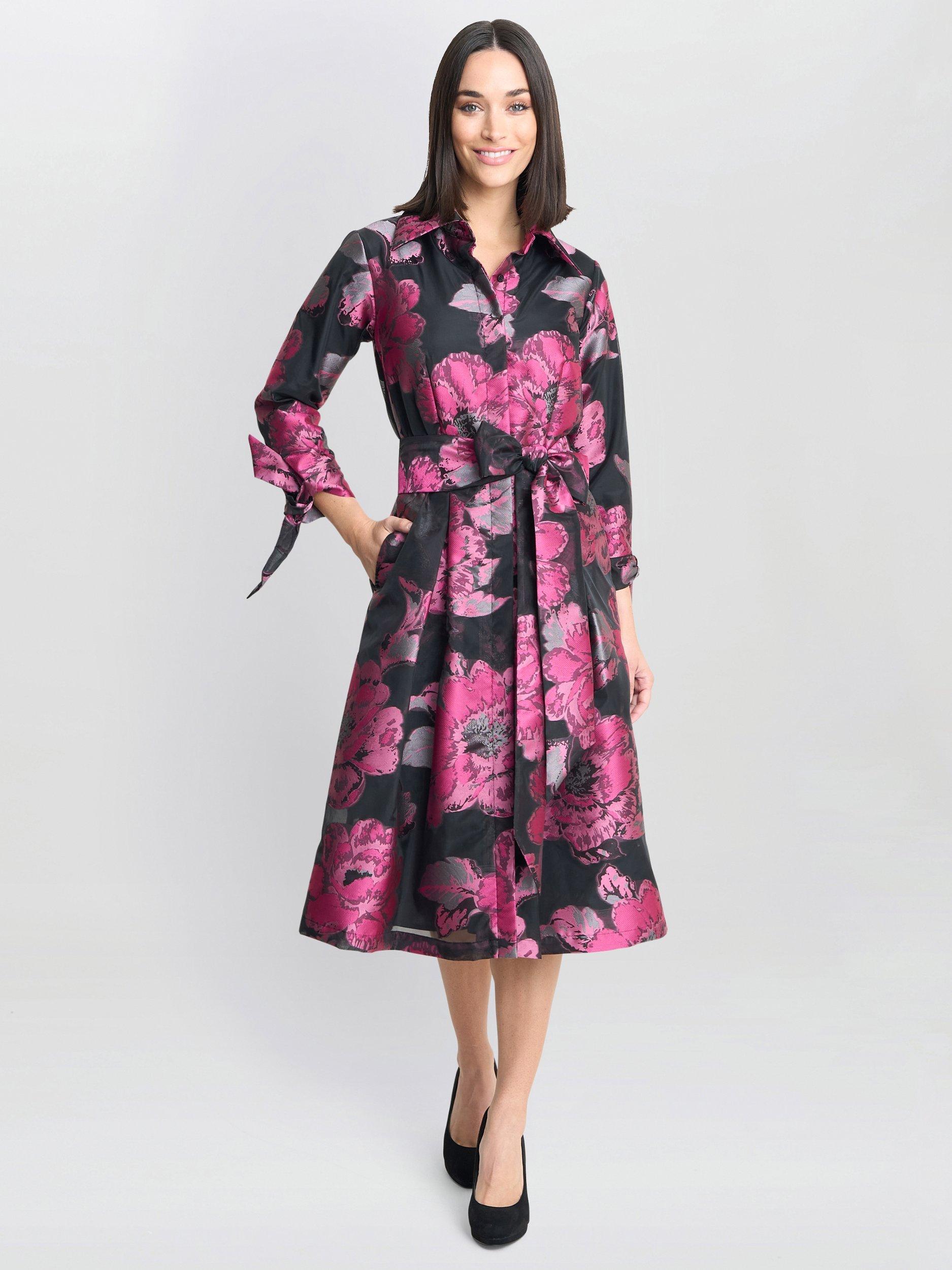 Product image 3 of 6, which shows Gina Bacconi Lauren Jacquard Shirt Dress, Black, 10