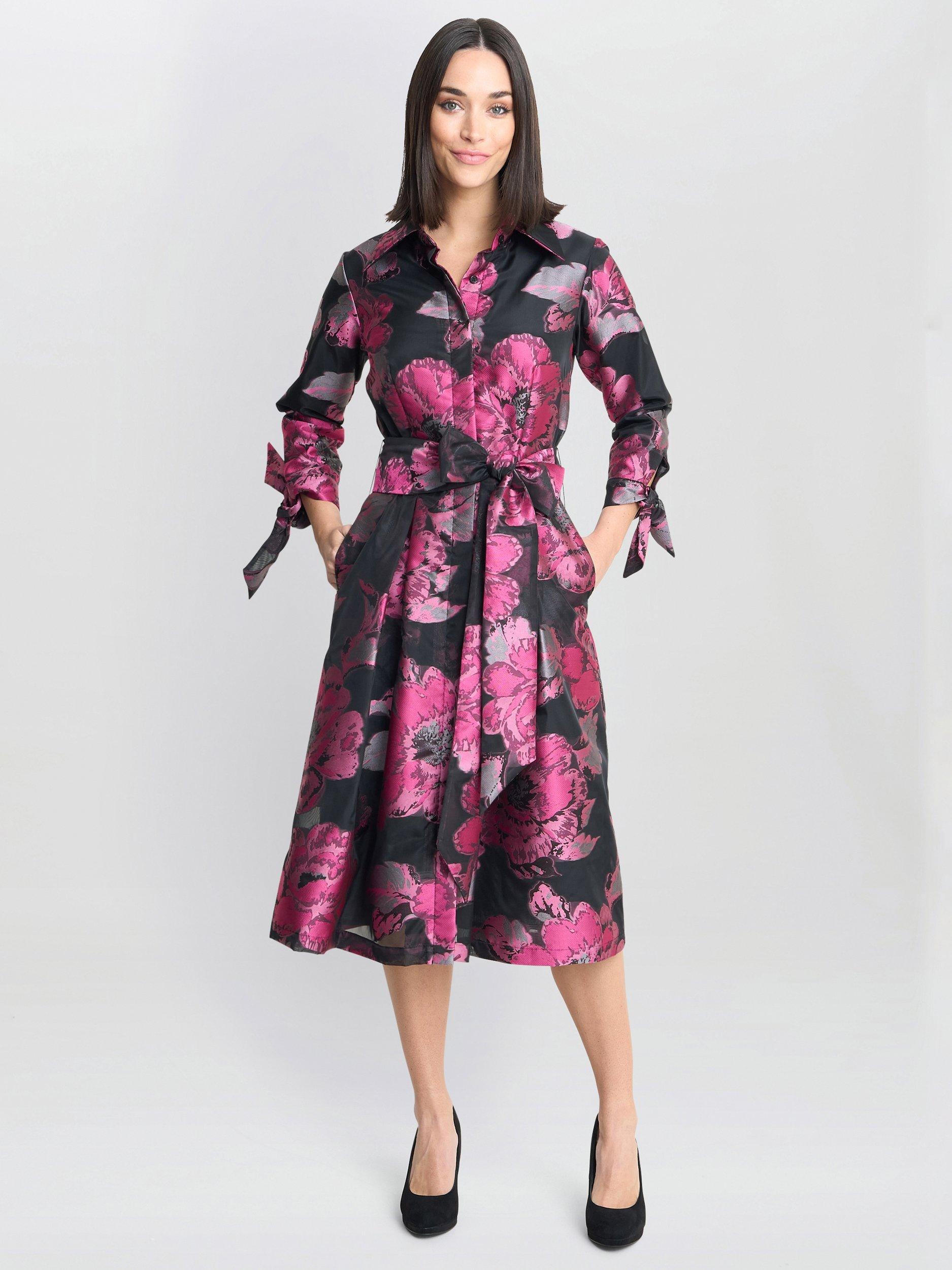 Product image 6 of 6, which shows Gina Bacconi Lauren Jacquard Shirt Dress, Black, 10