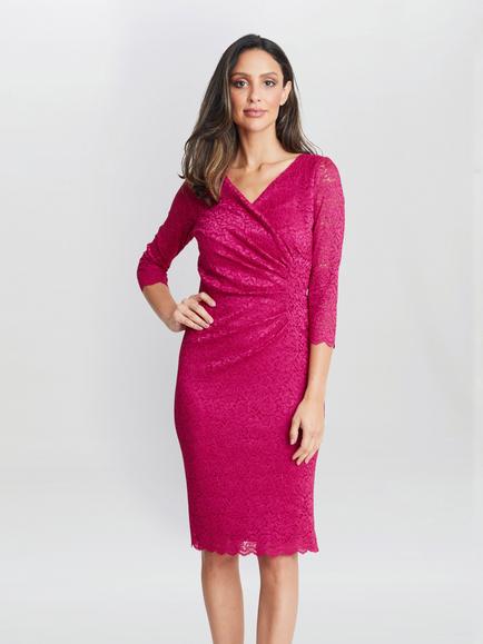Gina Bacconi Melody Lace Wrap Dress, Turquoise, Fuchsia