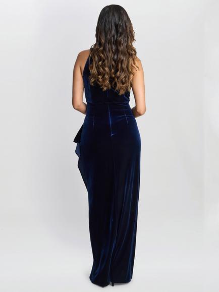 Gina Bacconi Naomi Beaded Velvet Dress, Navy - view 2, Navy