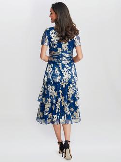 Gina Bacconi Simone Foil Print Dress, Royal - view 2, Royal