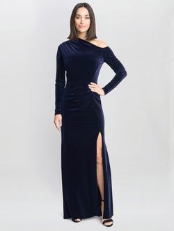 Gina Bacconi Tess Velvet Off Shoulder Dress, Navy, Navy