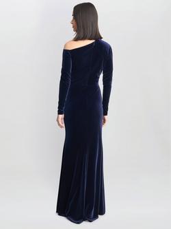 Gina Bacconi Tess Velvet Off Shoulder Dress, Navy - view 2, Navy