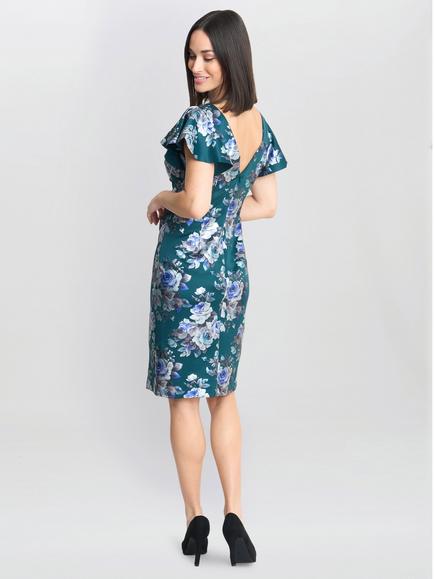 Gina Bacconi Wanda Floral Dress, Green - view 2, Green