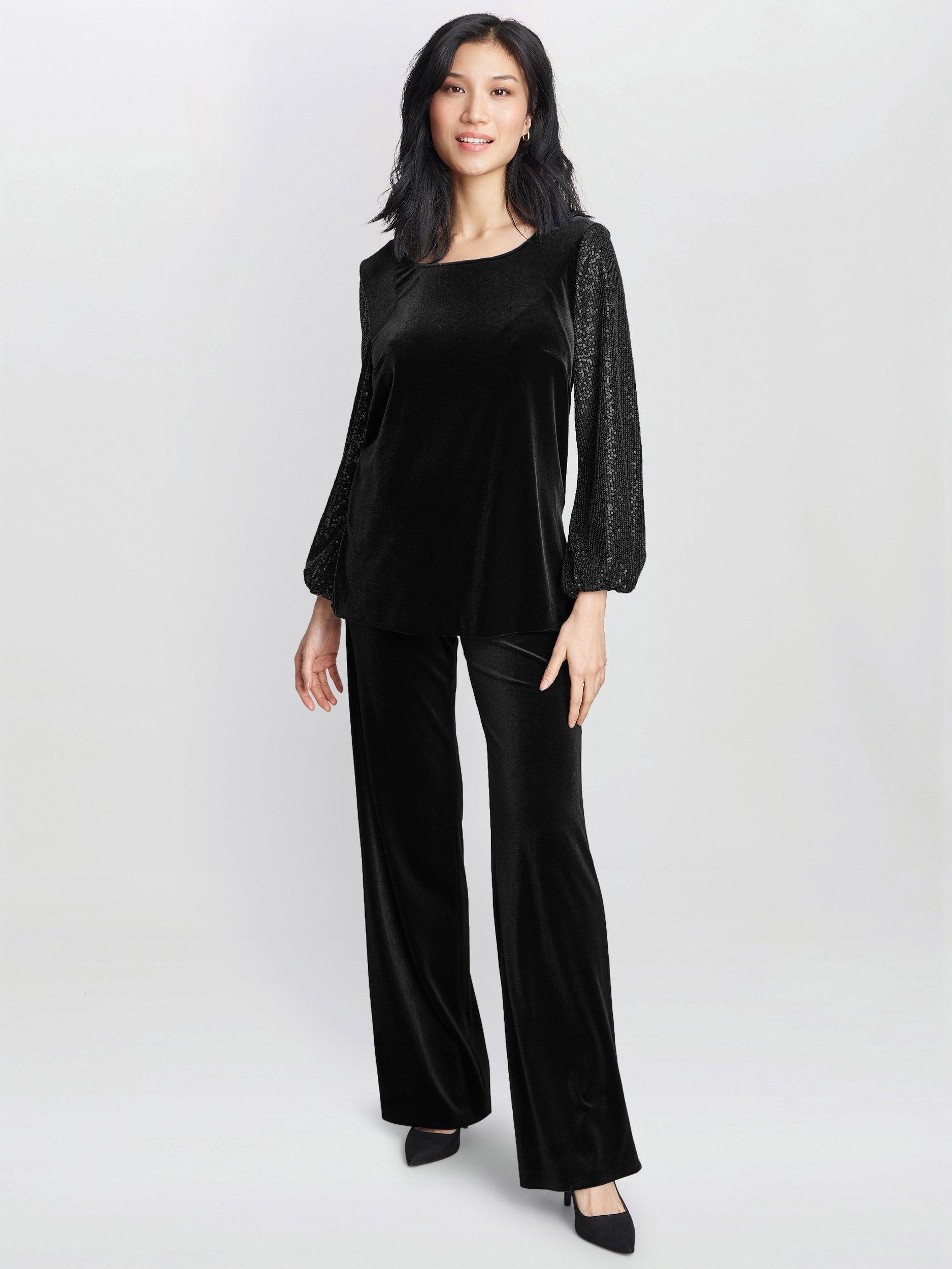 Product image 3 of 6, which shows Gina Bacconi Ines Velvet Blouse, Black, S