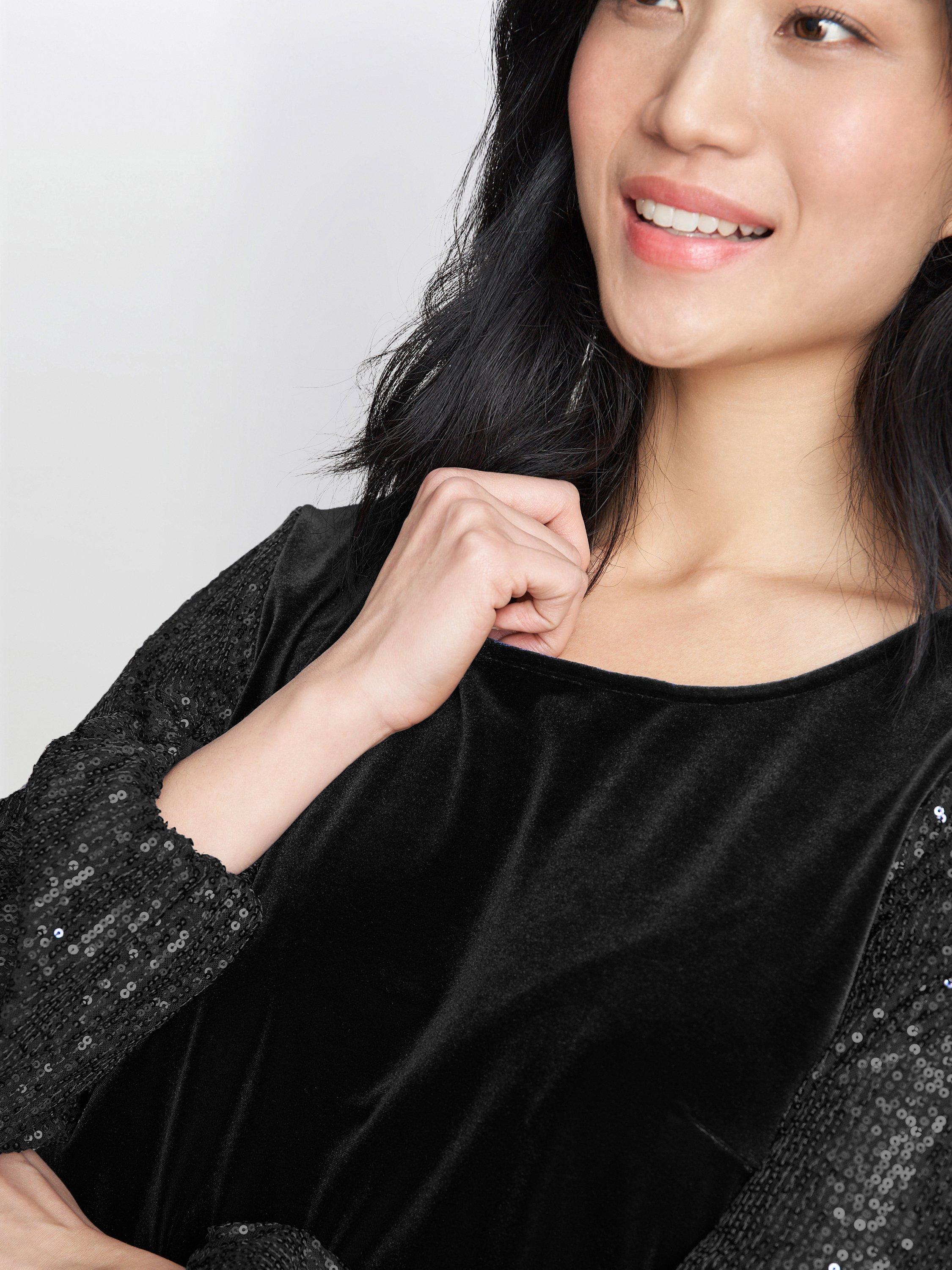 Product image 5 of 6, which shows Gina Bacconi Ines Velvet Blouse, Black, S