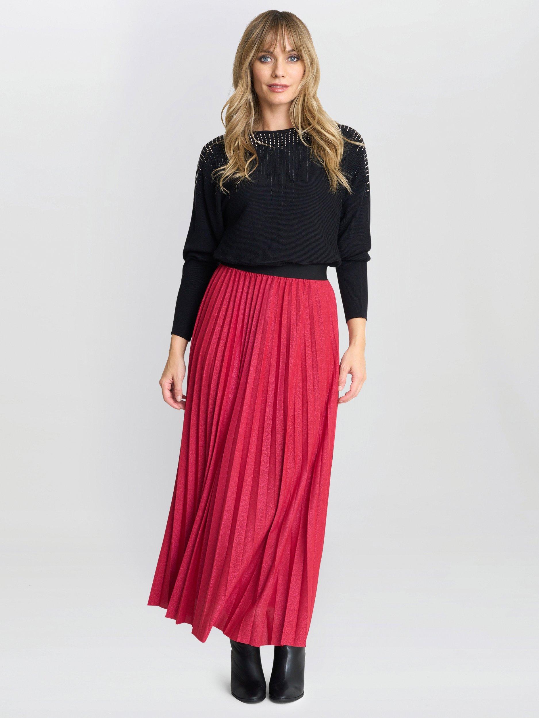 Product image 1 of 6, which shows Gina Bacconi Ismay Metallic Skirt, Red, M