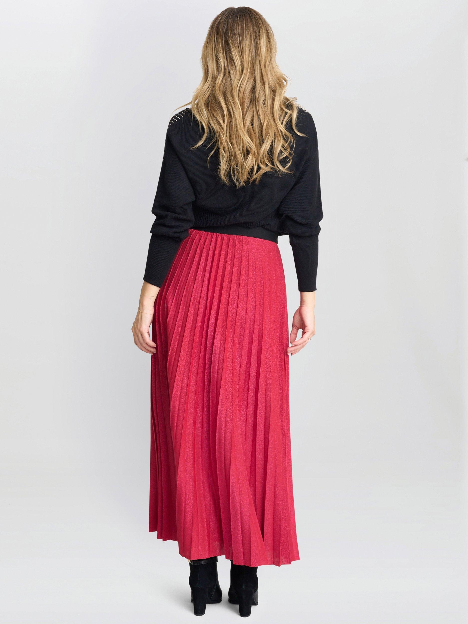 Product image 2 of 6, which shows Gina Bacconi Ismay Metallic Skirt, Red, M