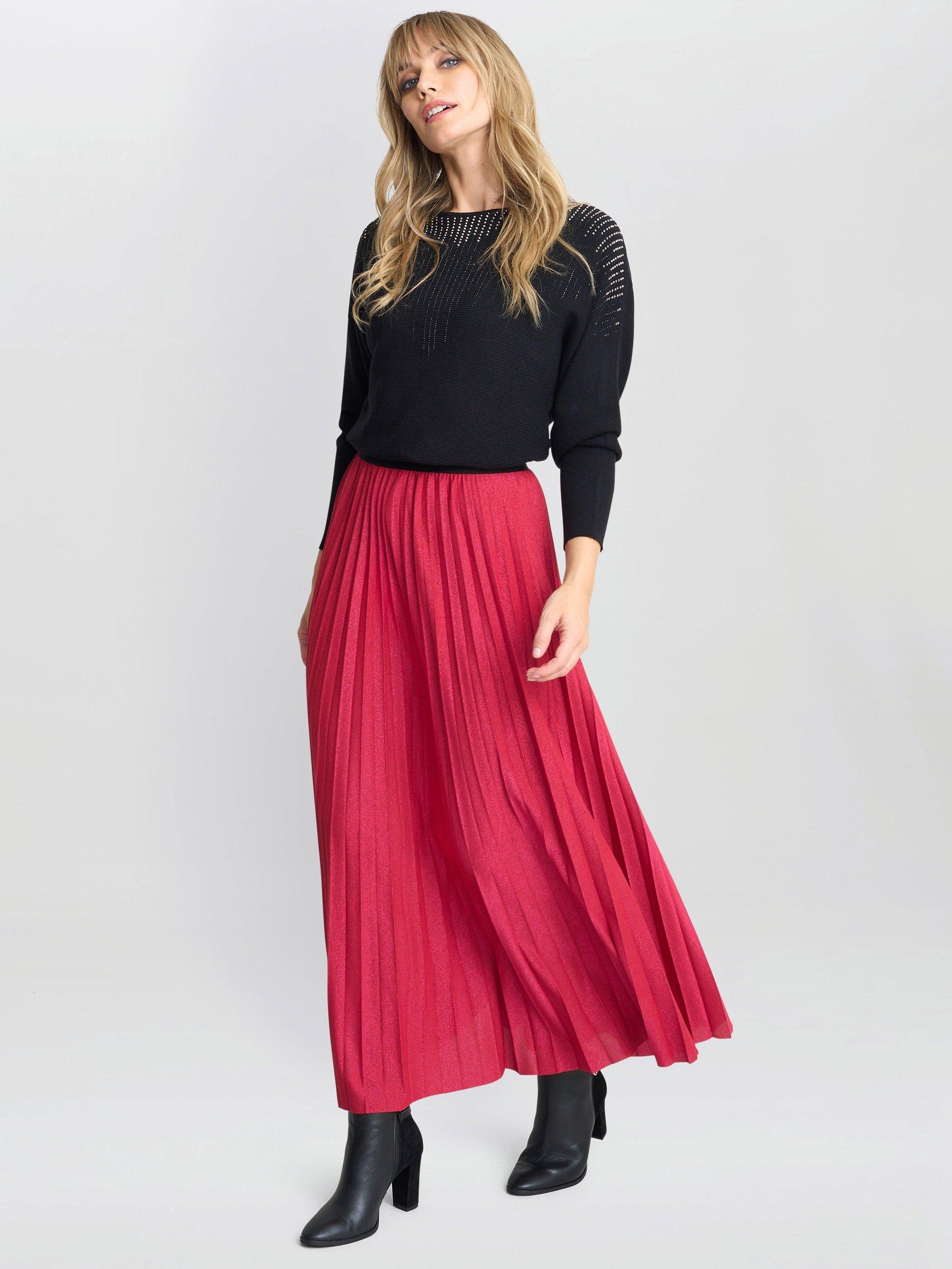 Product image 3 of 6, which shows Gina Bacconi Ismay Metallic Skirt, Red, M