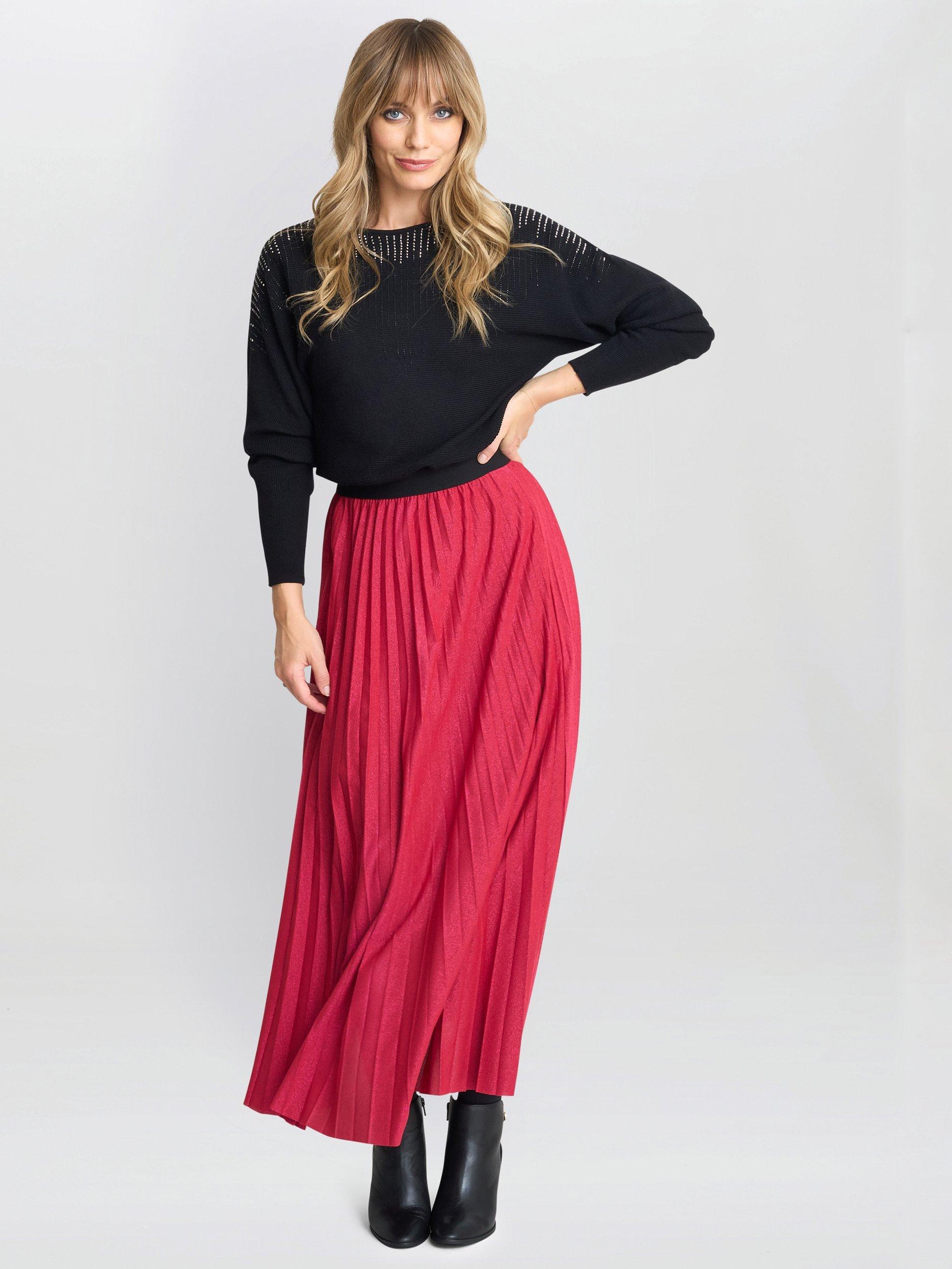 Product image 6 of 6, which shows Gina Bacconi Ismay Metallic Skirt, Red, M