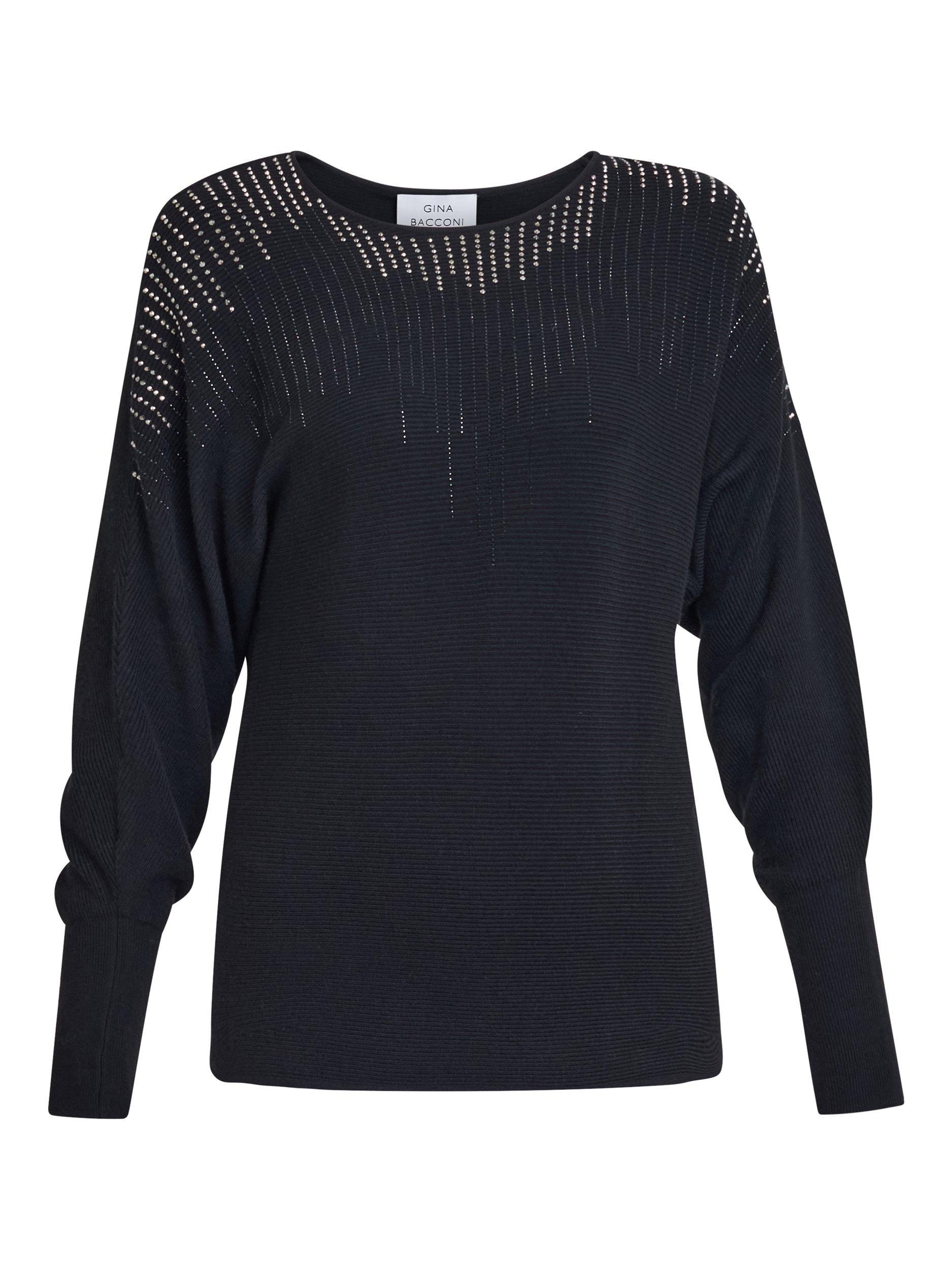 Product image 4 of 5, which shows Gina Bacconi Batwing Diamante Jumper, Black, S