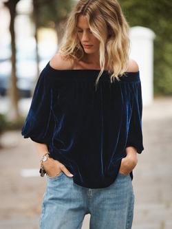 NRBY Vivian Silk Blend Velvet Off Shoulder Top, Midnight - view 2, Midnight