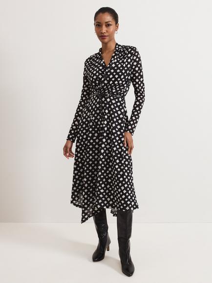 Phase Eight Caitlin Belted Midi Dress, Black/White, Black/White
