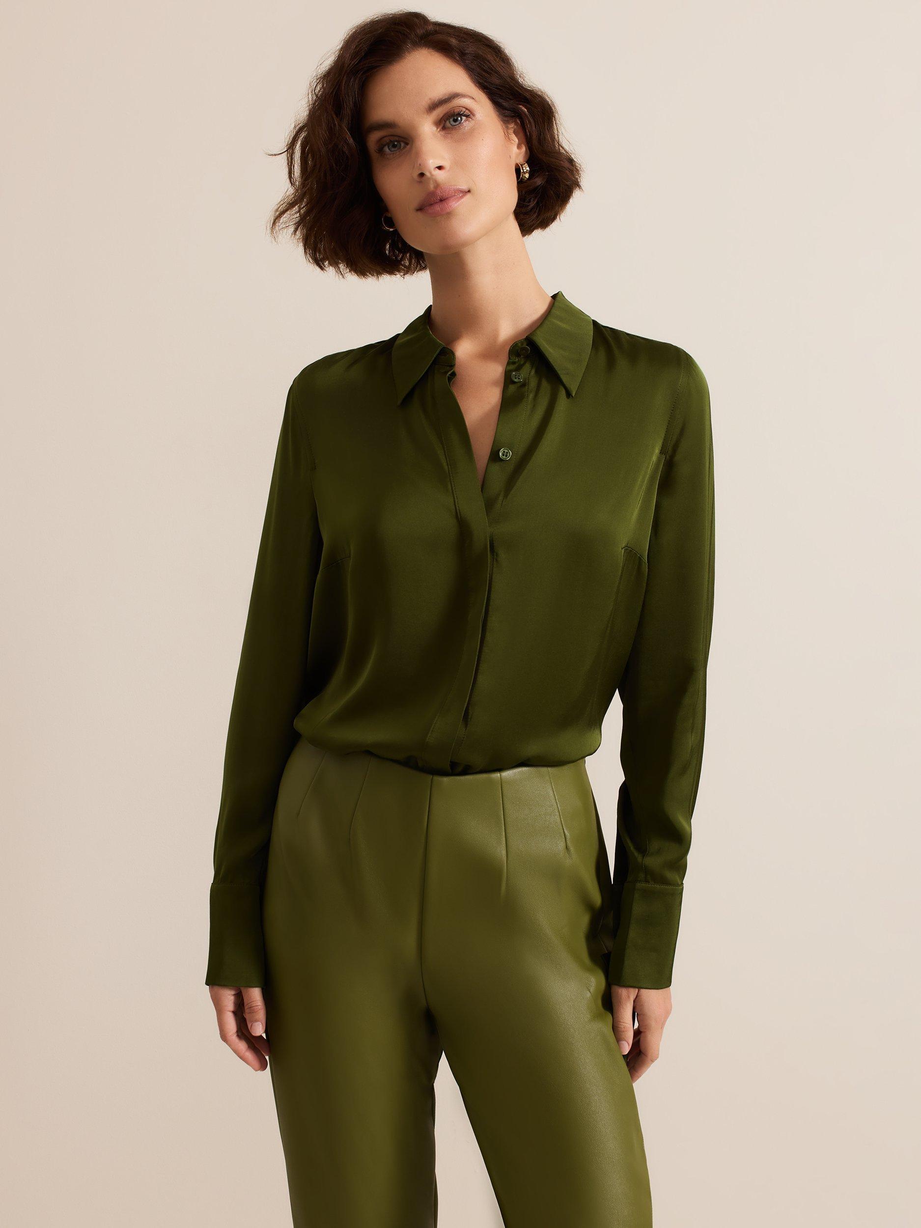 Phase Eight Novie Satin Shirt, Green