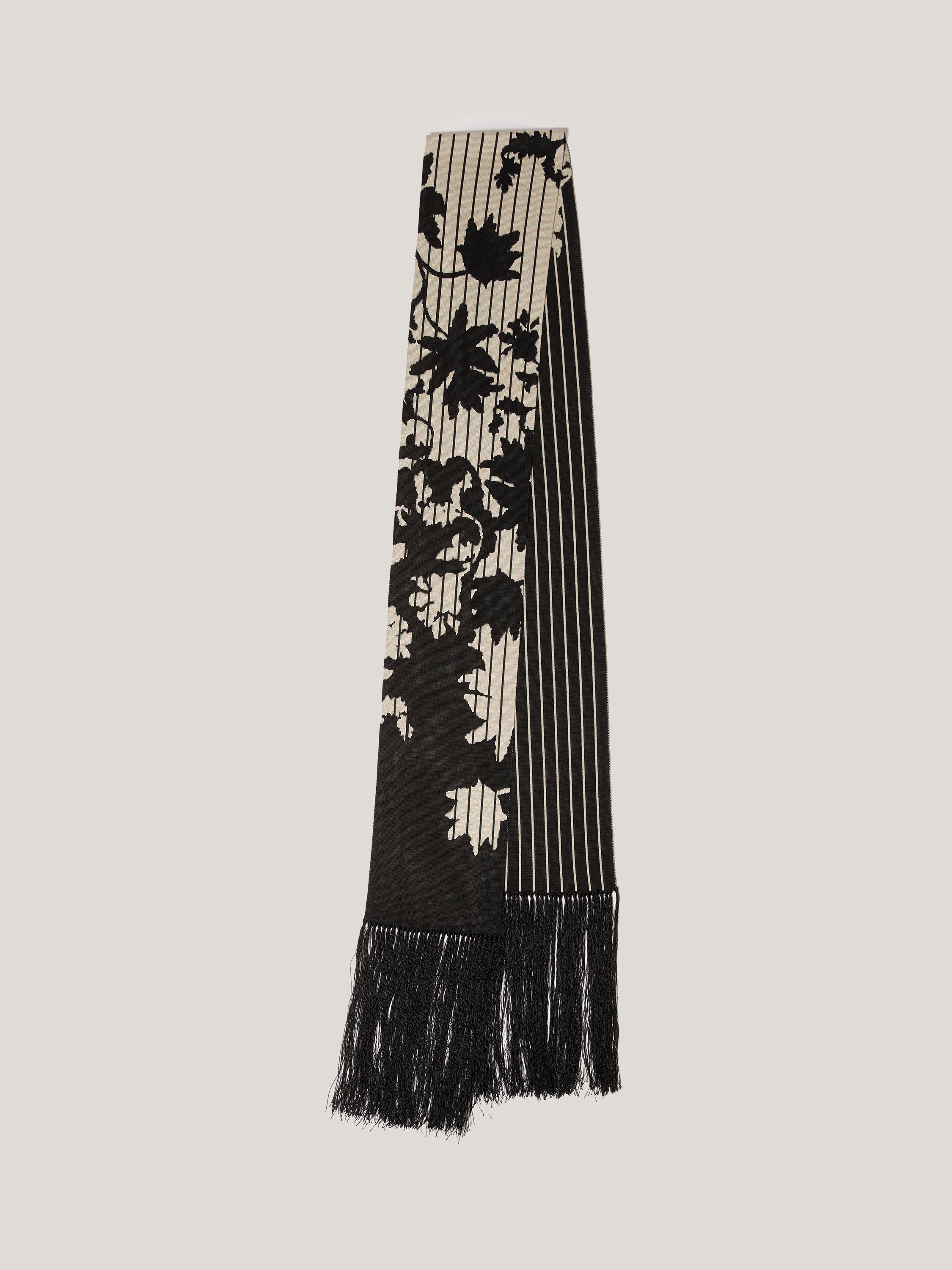 Jigsaw Reversible Floral Stripe Fringe Scarf, Black