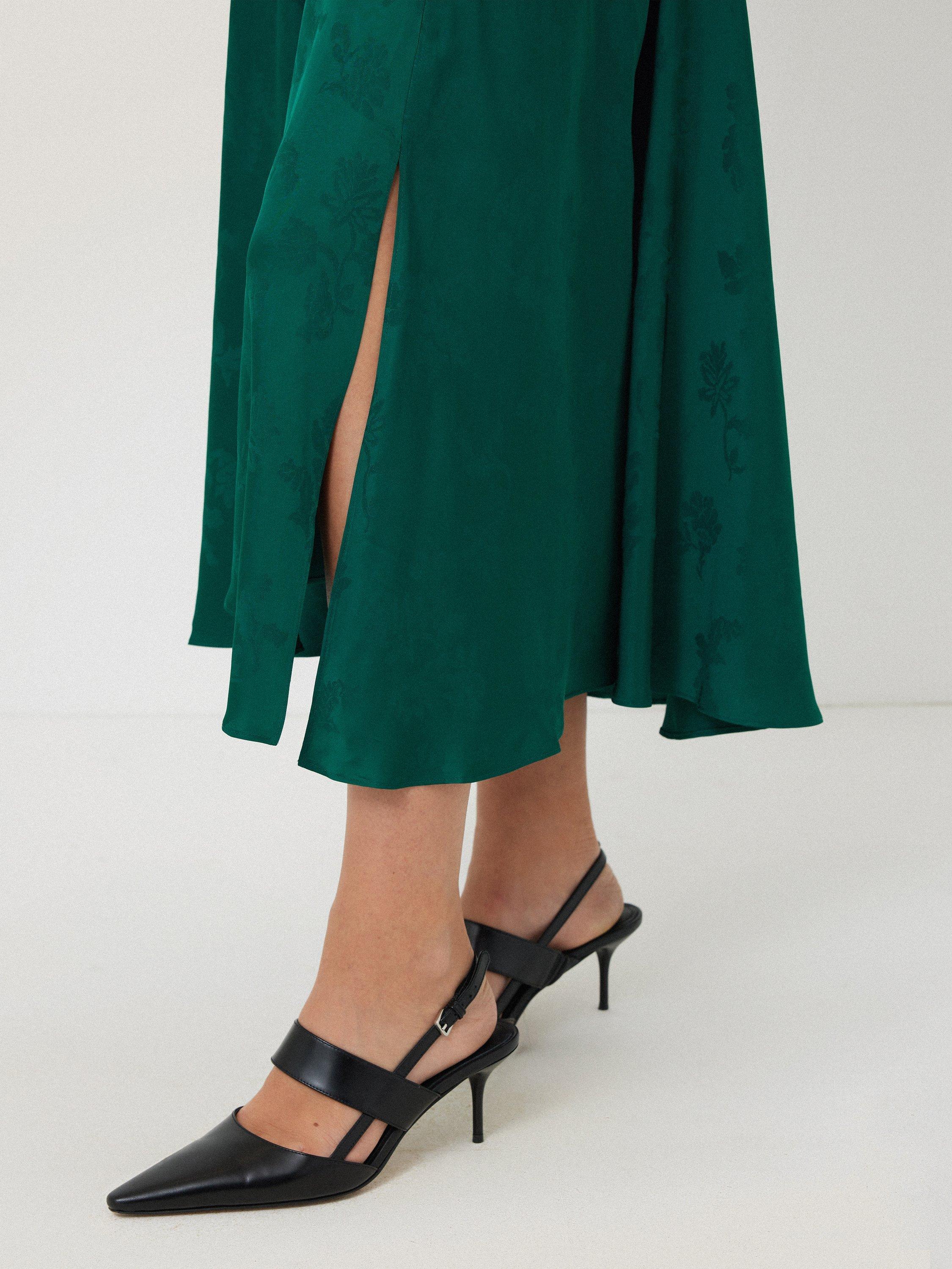 Product image 4 of 6, which shows Jigsaw Floral Jacquard Midi Skirt, Green, 8