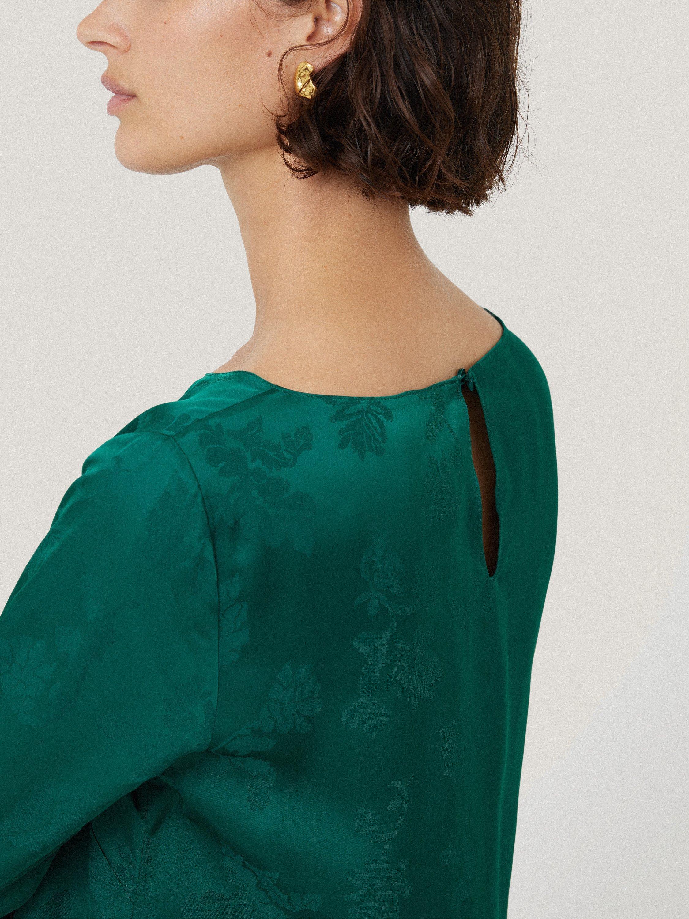 Product image 2 of 6, which shows Jigsaw Floral Jacquard Boat Neck Top, Green, 8