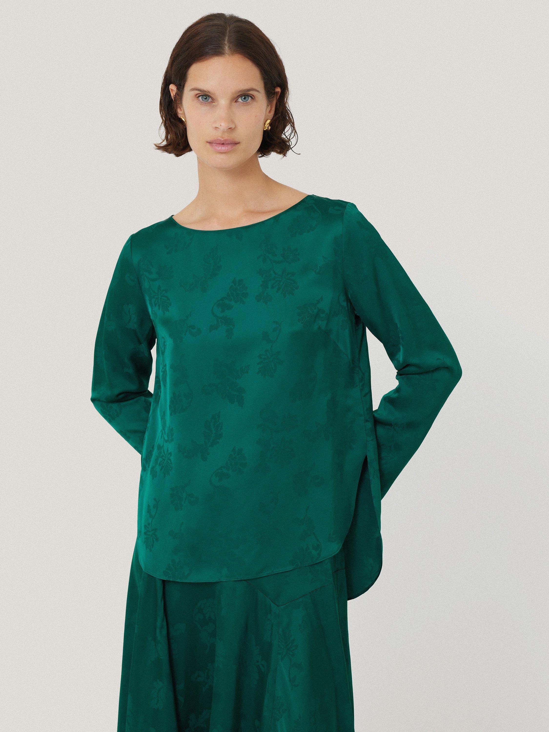 Product image 4 of 6, which shows Jigsaw Floral Jacquard Boat Neck Top, Green, 8