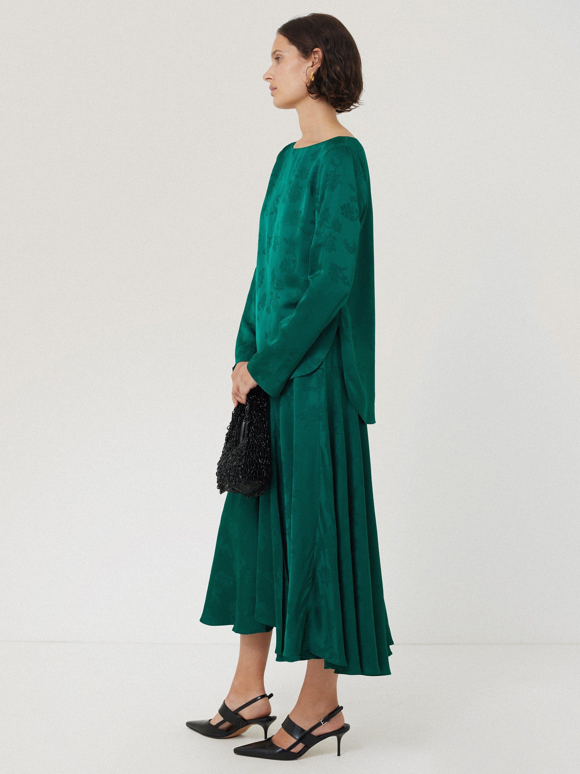 Product image 5 of 6, which shows Jigsaw Floral Jacquard Boat Neck Top, Green, 8