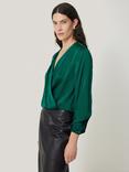 Jigsaw Satin Drape Wrap Top, Green