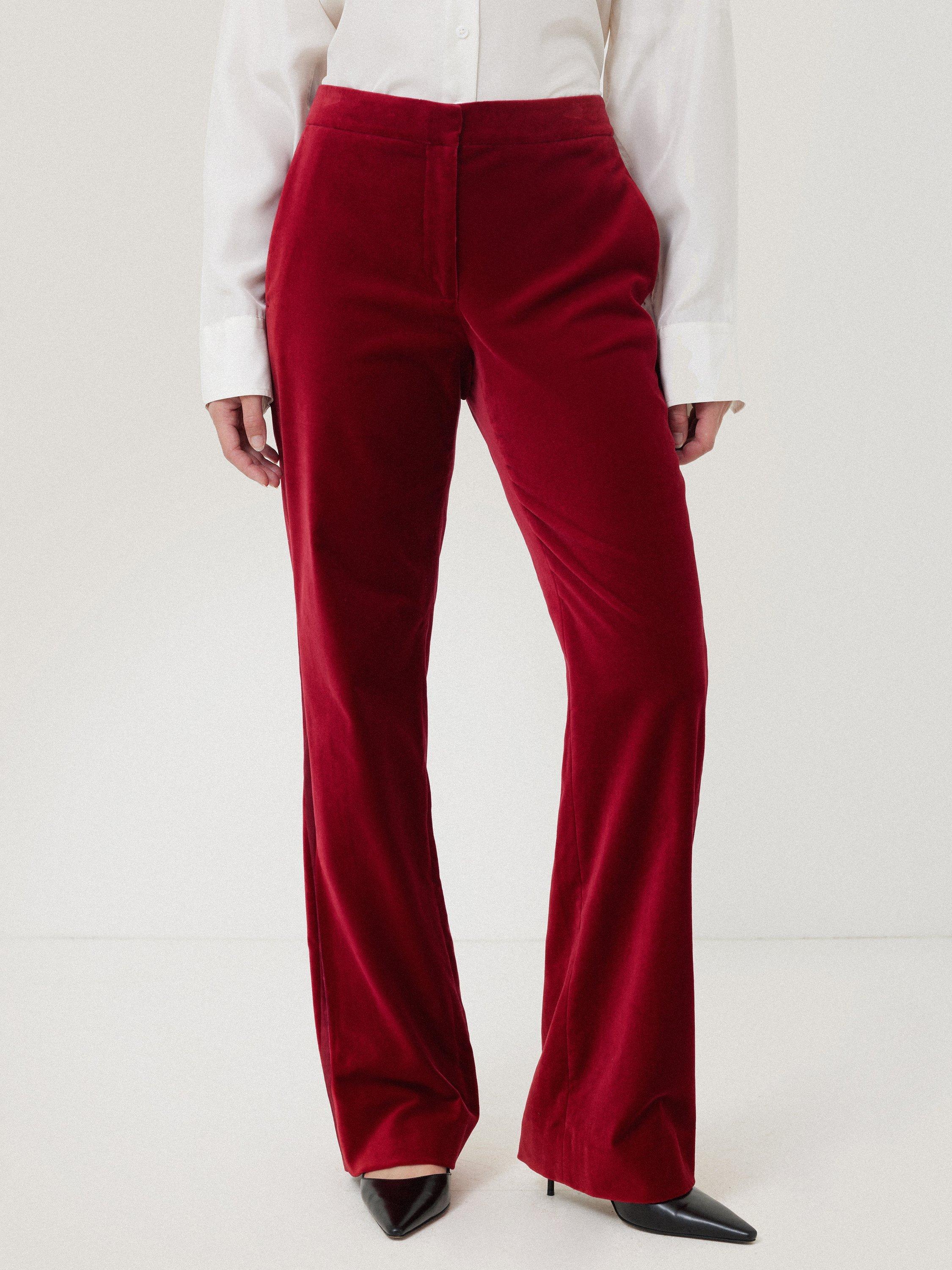 Product image 1 of 7, which shows Jigsaw Mason Velvet Tailored Trousers, Red, 16