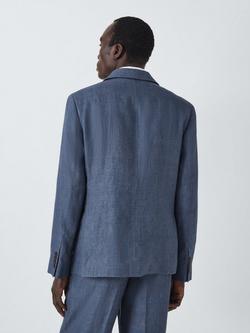 John Lewis Hadleigh Pure Linen Grid Relaxed Fit Blazer, Mid Blue - view 2, Mid Blue