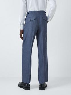 John Lewis Hadleigh Pure Linen Grid Relaxed Fit Trousers, Mid Blue - view 2, Mid Blue