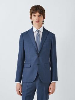 John Lewis Easton Super 100's Wool Semi Plain Regular Fit Suit Jacket, Mid Blue, Mid Blue