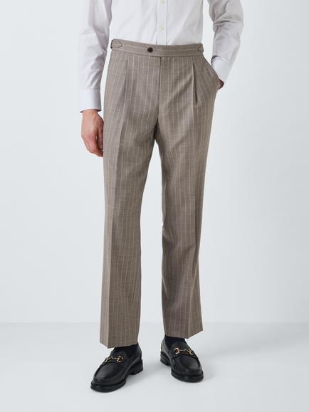 John Lewis Super 100's Wool Stripe Regular Fit Trousers, Neutral, Neutral