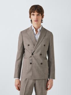 John Lewis Super 100's Wool Stripe Regular Fit Double Breasted Jacket, Neutral, Neutral