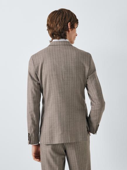John Lewis Super 100's Wool Stripe Regular Fit Double Breasted Jacket, Neutral - view 2, Neutral