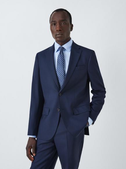 John Lewis Stanton Super 100's Grid Regular Fit Jacket, Navy, Navy
