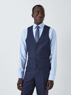 John Lewis Stanton Super 100's Grid Regular Fit Waistcoat, Navy, Navy