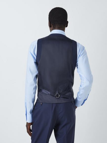 John Lewis Stanton Super 100's Grid Regular Fit Waistcoat, Navy - view 2, Navy