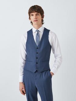 John Lewis Easton Super 100's Wool Semi Plain Regular Fit Waistcoat, Mid Blue, Mid Blue