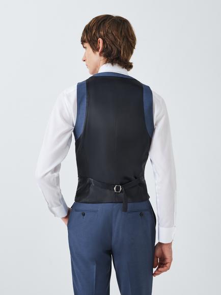 John Lewis Easton Super 100's Wool Semi Plain Regular Fit Waistcoat, Mid Blue - view 2, Mid Blue