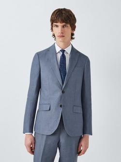 John Lewis Lenham Single Breasted Regular Fit Linen Suit Jacket, Mid Blue