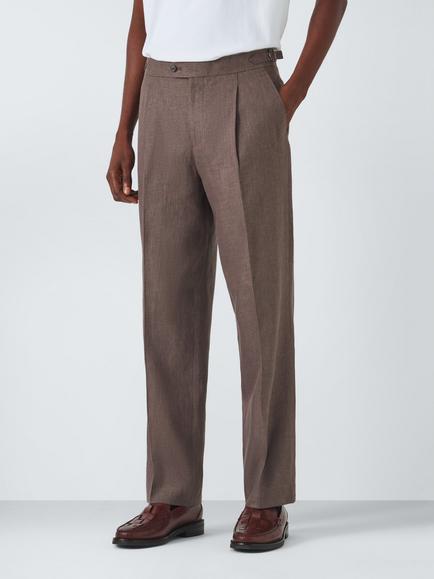 John Lewis Newton Linen Cotton Relaxed Fit Trousers, Brown, Brown