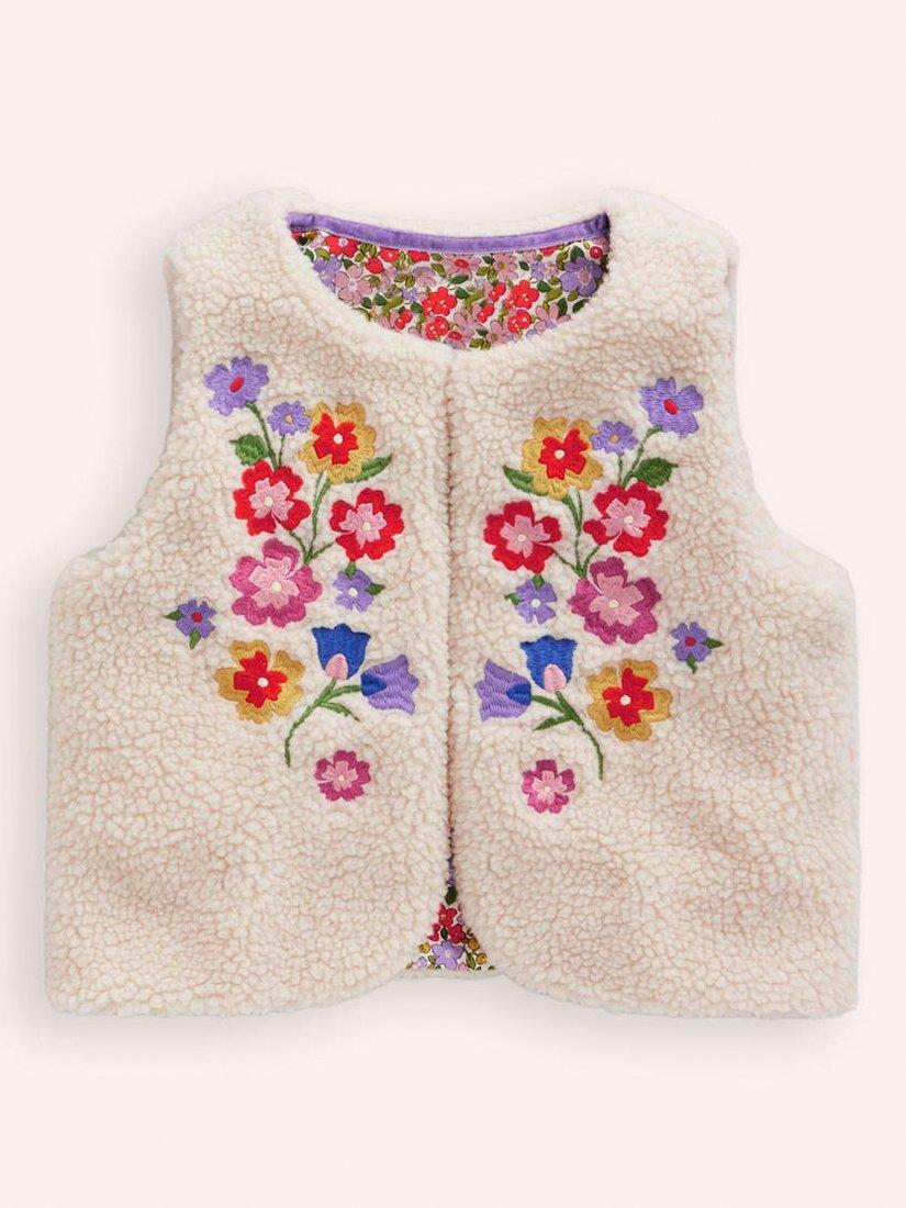 Mini Boden Kids' Borg Gilet, Oatmeal Embroidery