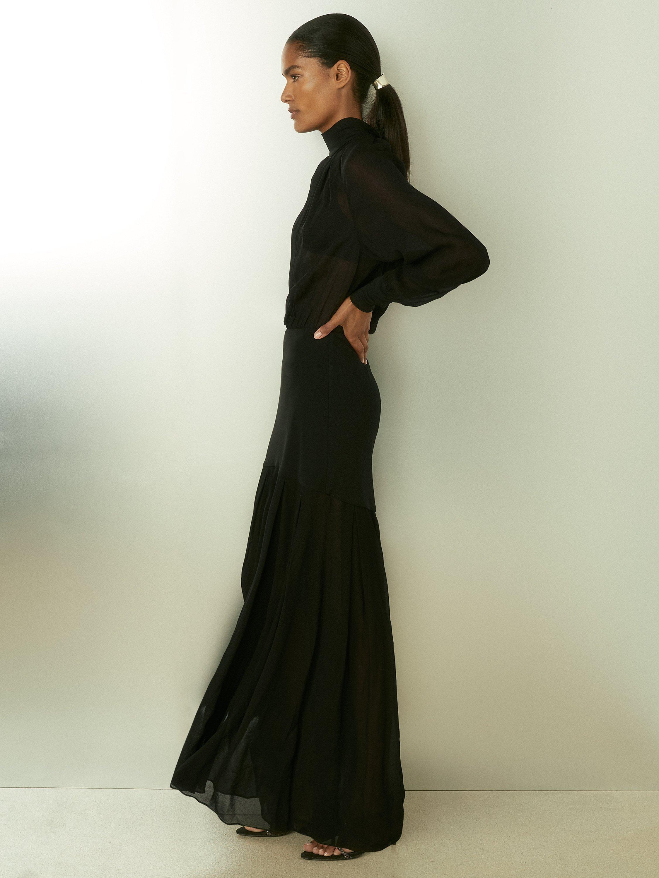 Product image 5 of 5, which shows Reiss Octivia Sheer Jersey Maxi Dress, Black, 12