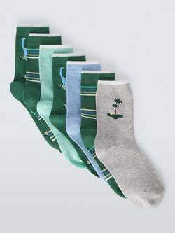 John Lewis Kids' Dino Socks, Pack of 7, Multi, Multi