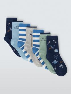 John Lewis Kids' Space Socks, Pack of 7, Multi, Multi