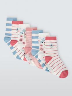John Lewis Kids' Floral Stripe Socks, Pack of 7, Multi, Multi