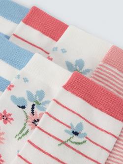 John Lewis Kids' Floral Stripe Socks, Pack of 7, Multi - view 2, Multi