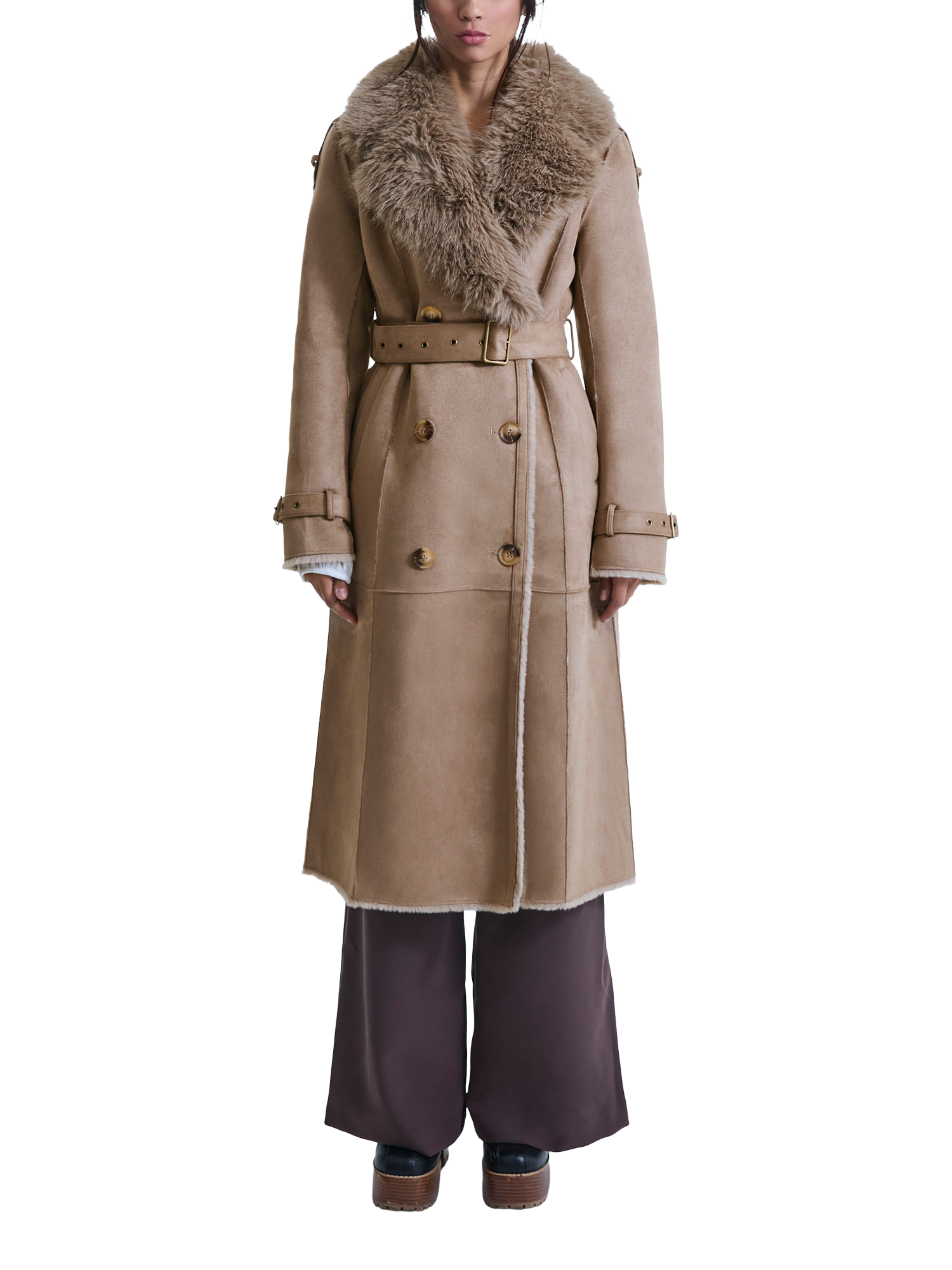 Product image 1 of 5, which shows James Lakeland Faux Fur Military Coat, Taupe, 8