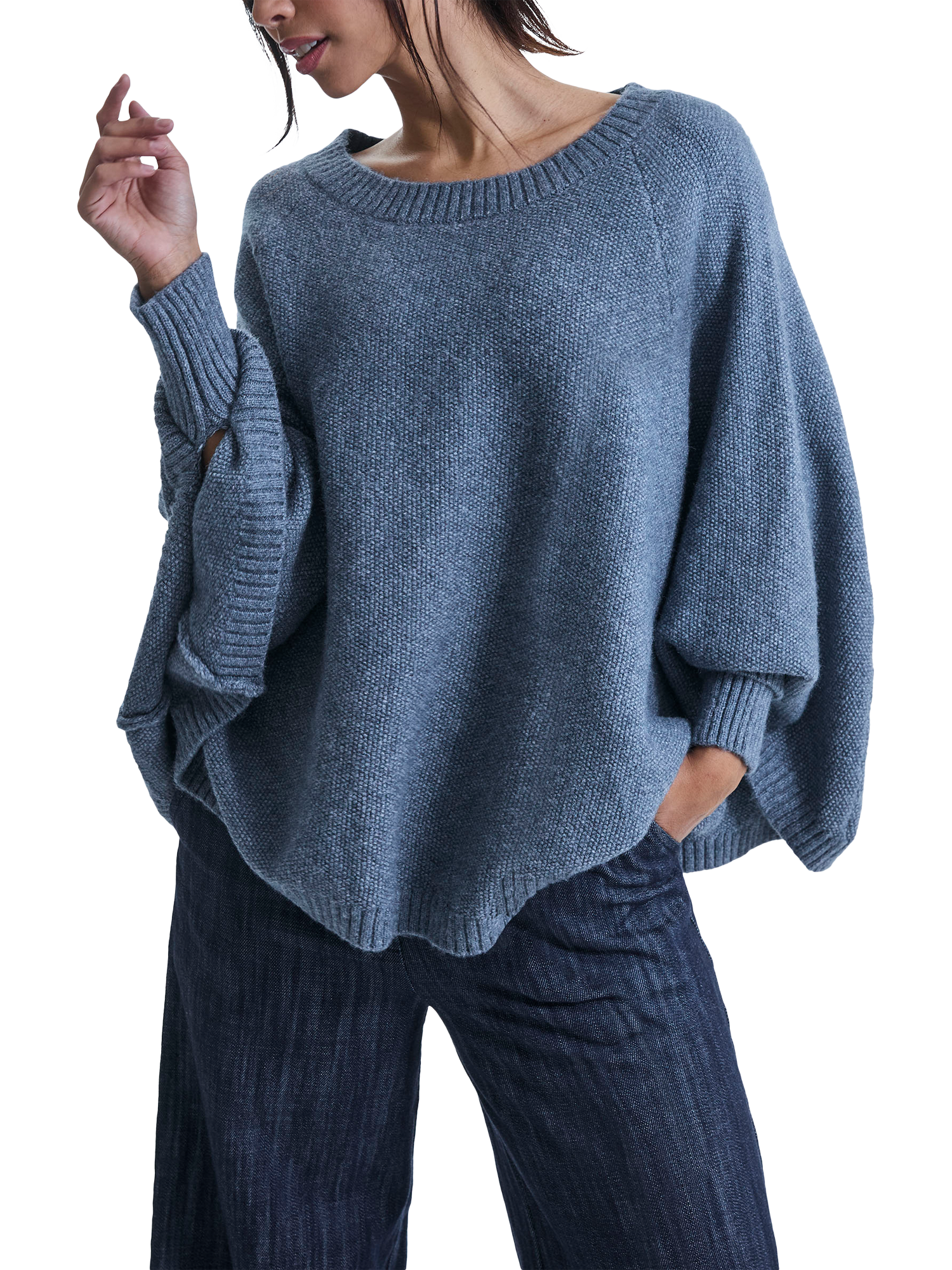 Product image 3 of 6, which shows James Lakeland Drape Jumper, Denim, One Size