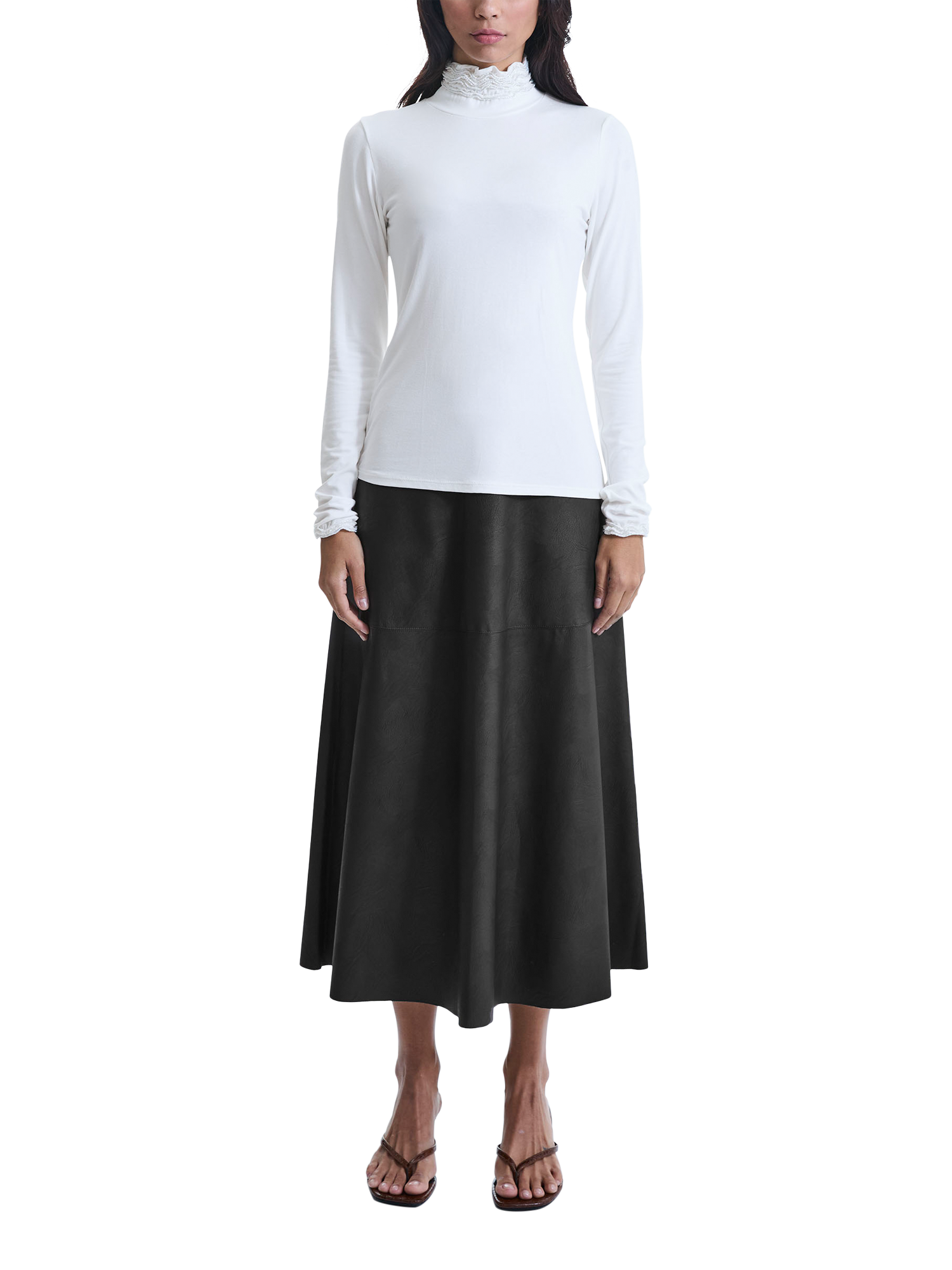 Product image 1 of 5, which shows James Lakeland Ruffle Polo Neck Long Sleeve Top, Cream, 8
