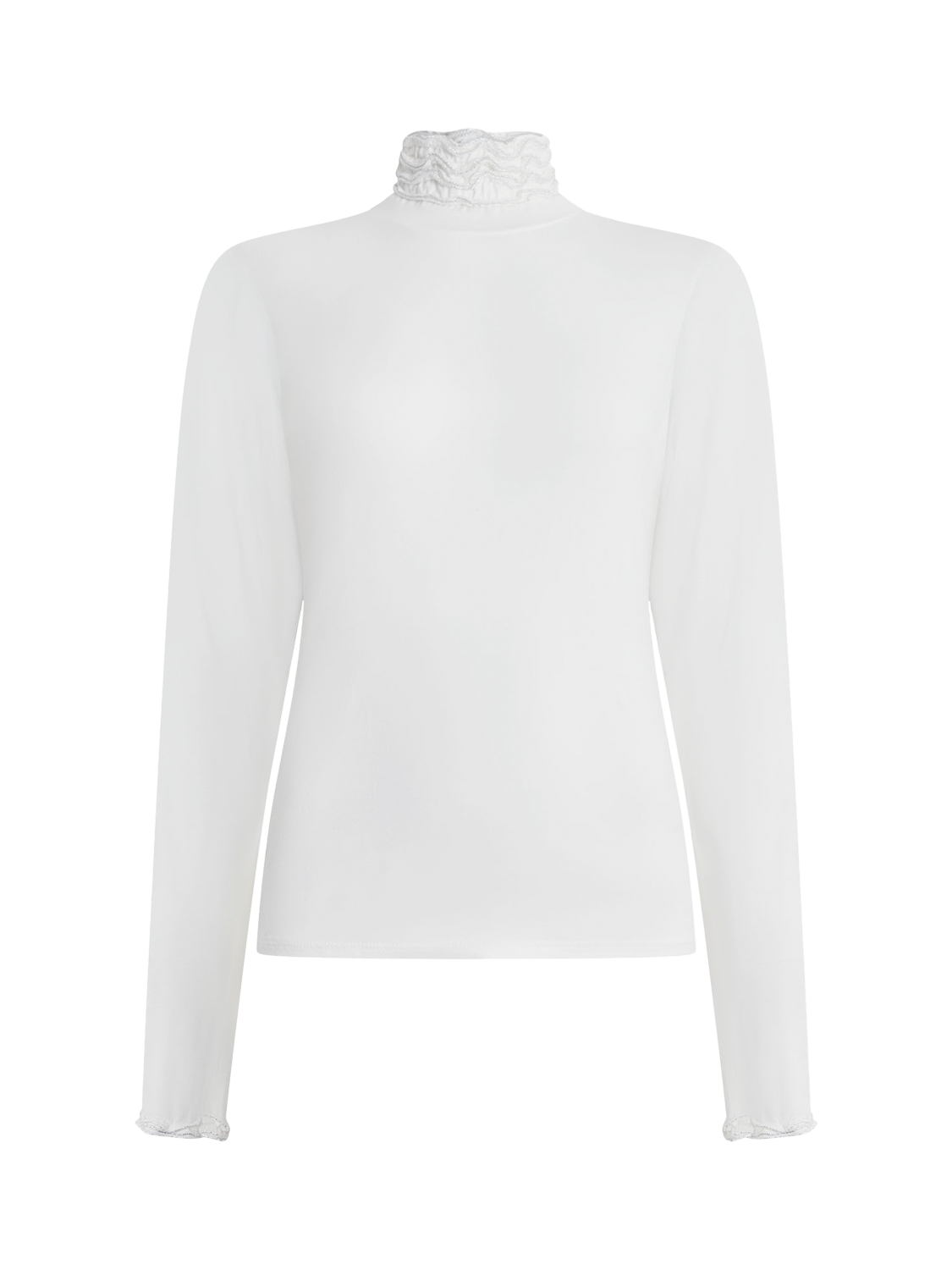 Product image 5 of 5, which shows James Lakeland Ruffle Polo Neck Long Sleeve Top, Cream, 8